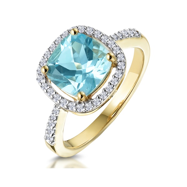 2ct Blue Topaz and Diamond Shoulders Asteria Ring in 18K Gold - Image 1