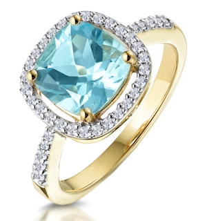 2ct Blue Topaz and Diamond Shoulders Asteria Ring in 18K Gold