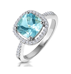 2ct Blue Topaz and Diamond Shoulders Asteria Ring in 18K White Gold