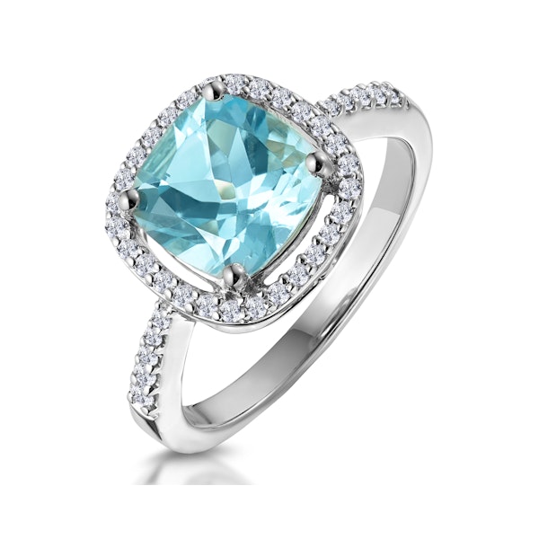 2ct Blue Topaz and Diamond Shoulders Asteria Ring in 18K White Gold - Image 1