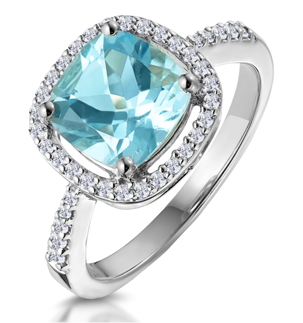 2ct Blue Topaz and Diamond Shoulders Asteria Ring in 18K White Gold - image 1
