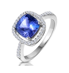 2ct Tanzanite and Diamond Shoulders Asteria Ring in 18K White Gold