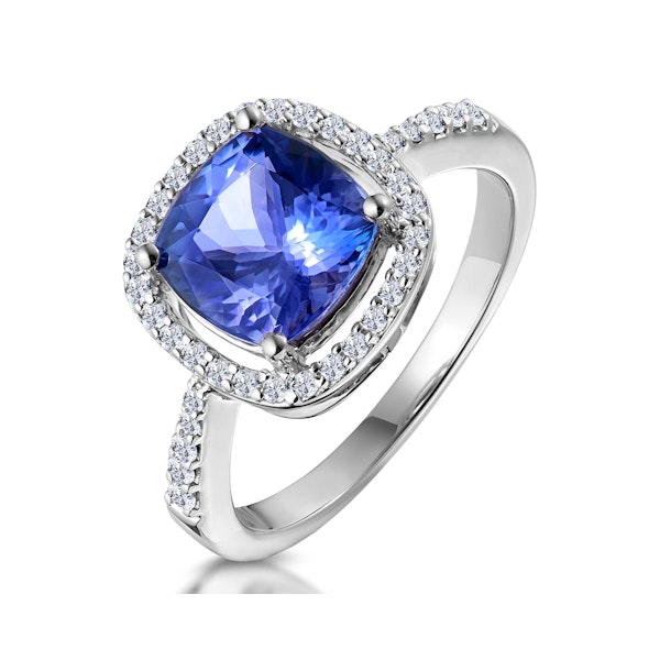 2ct Tanzanite and Diamond Shoulders Asteria Ring in 18K White Gold - Image 1