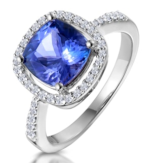 2ct Tanzanite and Diamond Shoulders Asteria Ring in 18K White Gold