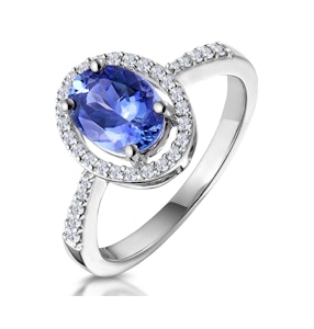 Tanzanite and Lab Diamond Oval Halo Ring in 9KW Gold - Asteria