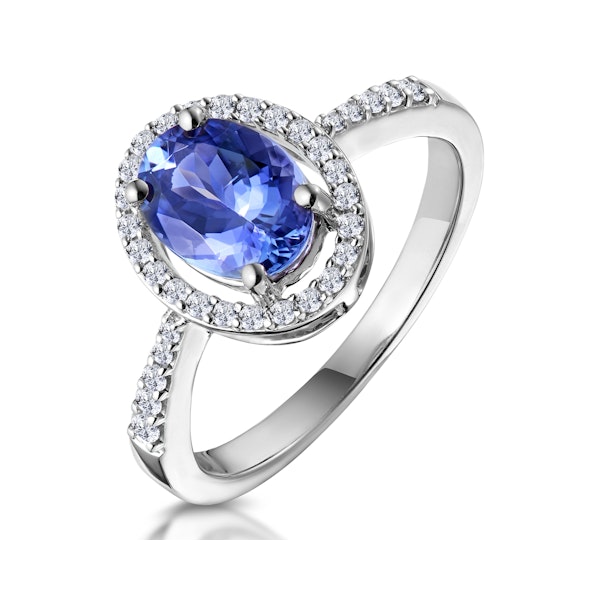 Tanzanite and Diamond Oval Halo Ring in 18KW Gold - Asteria Collection - Image 1