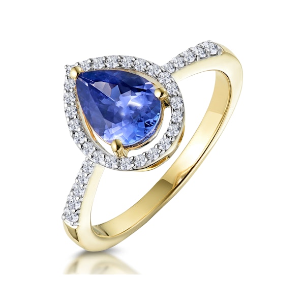 Tanzanite and Diamond Pear Halo Ring in 18K Gold - Asteria Collection - Image 1
