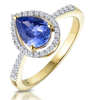 Tanzanite and Diamond Pear Halo Ring in 18K Gold - Asteria Collection