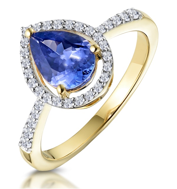 Tanzanite and Diamond Pear Halo Ring in 18K Gold - Asteria Collection - image 1
