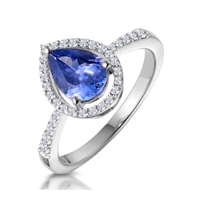 Tanzanite and Diamond Pear Halo Ring in 18KW Gold - Asteria Collection