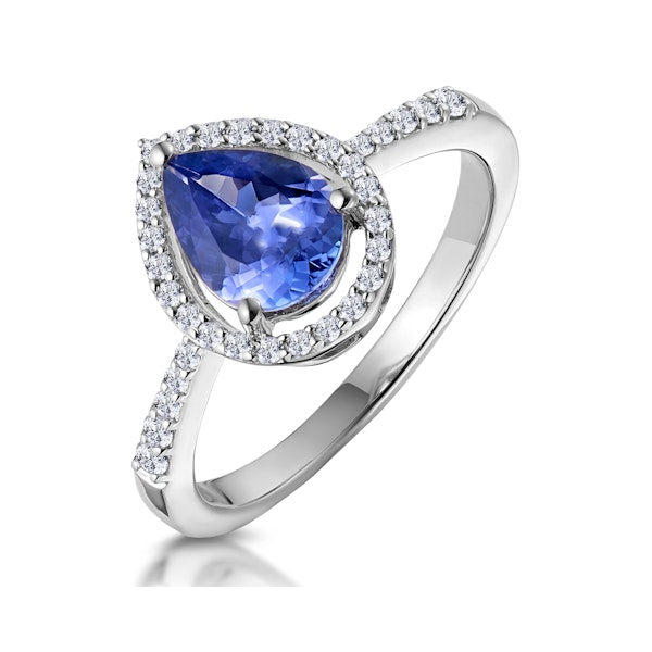 Tanzanite and Diamond Pear Halo Ring in 18KW Gold - Asteria Collection - Image 1