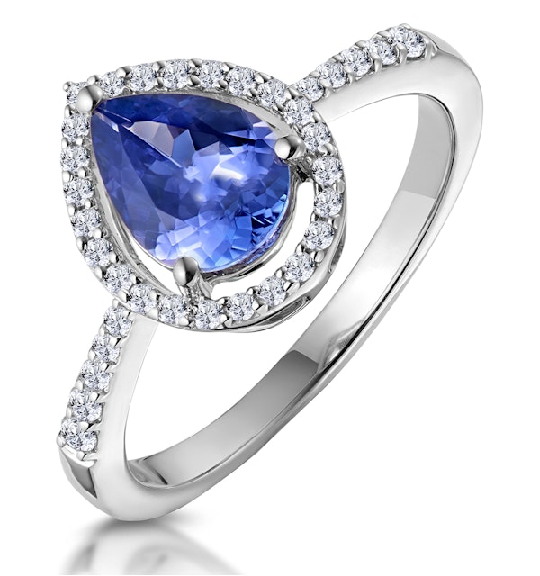 Tanzanite and Diamond Pear Halo Ring in 18KW Gold - Asteria Collection - image 1