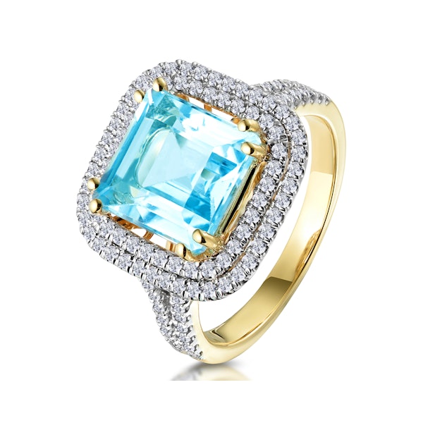 4.7ct Blue Topaz and Diamond Shoulders Asteria Ring in 18K Gold - Image 1