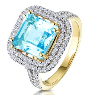 4.7ct Blue Topaz and Diamond Shoulders Asteria Ring in 18K Gold