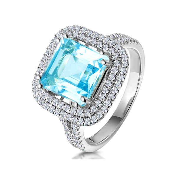 4.7ct Blue Topaz and Diamond Shoulders Asteria Ring in 18K White Gold - Image 1