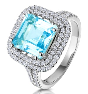 4.7ct Blue Topaz and Diamond Shoulders Asteria Ring in 18K White Gold