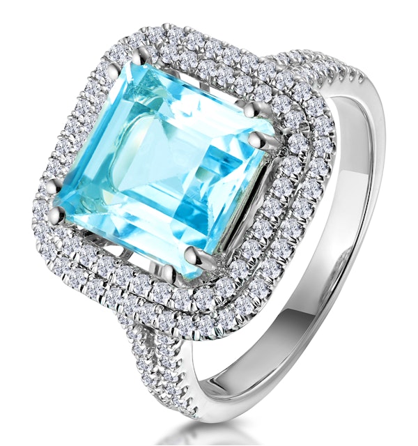 4.7ct Blue Topaz and Diamond Shoulders Asteria Ring in 18K White Gold - image 1