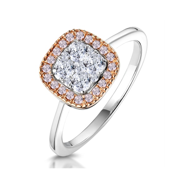 Diamond and Pink Diamond Square Halo Ring 18KW - Asteria Collection - Image 1