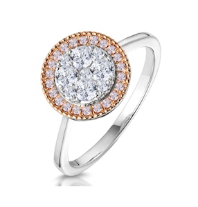 Diamond and Pink Diamond Circle Halo Ring in 18KW - Asteria Collection