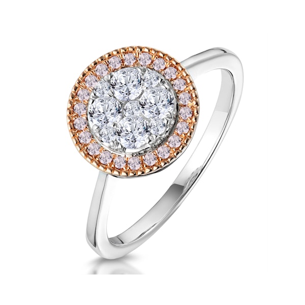 Diamond and Pink Diamond Circle Halo Ring in 18KW - Asteria Collection - Image 1