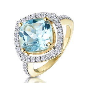 5.40ct Blue Topaz and Diamond Asteria Statement Ring in 18K Gold