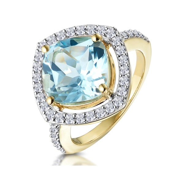 5.40ct Blue Topaz and Diamond Asteria Statement Ring in 18K Gold - Image 1