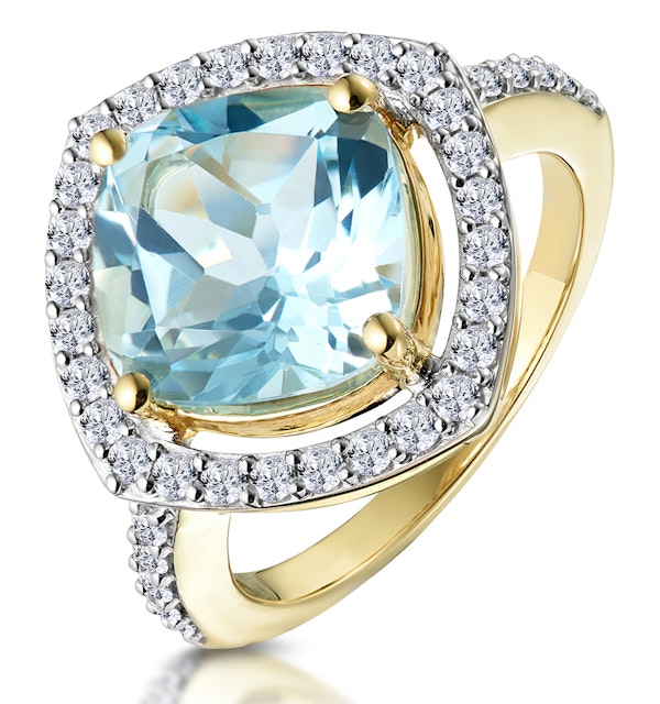 5.40ct Blue Topaz and Diamond Asteria Statement Ring in 18K Gold - image 1