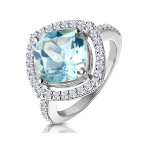 5.40ct Blue Topaz and Diamond Asteria Statement Ring in 18KW Gold