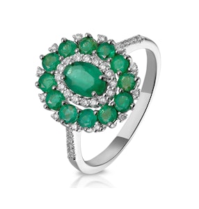 1.35ct Emerald Asteria Collection Diamond Halo Ring in 18K White Gold