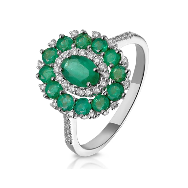 1.35ct Emerald Asteria Collection Diamond Halo Ring in 18K White Gold - Image 1
