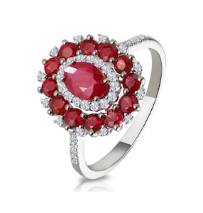 1.55ct Ruby Asteria Collection Diamond Halo Ring in 18K White Gold