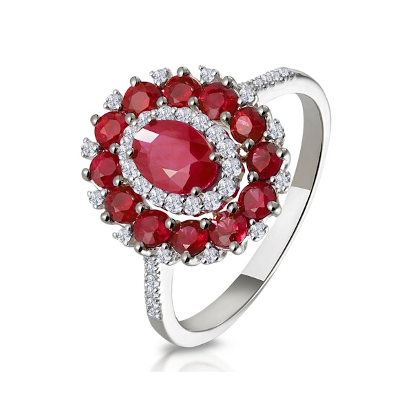 1.55ct Ruby Asteria Collection Diamond Halo Ring in 18K White Gold - Image 1