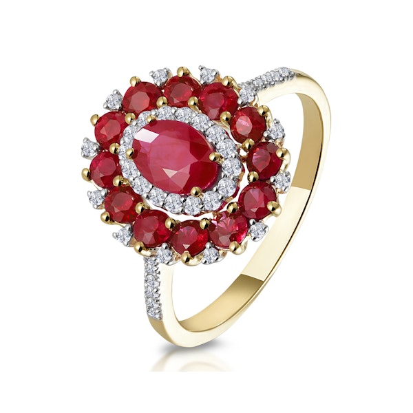 1.55ct Ruby Asteria Collection Diamond Halo Ring in 18K Gold - Image 1