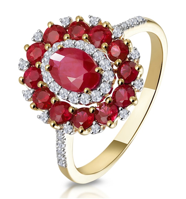 1.55ct Ruby Asteria Collection Diamond Halo Ring in 18K Gold - image 1