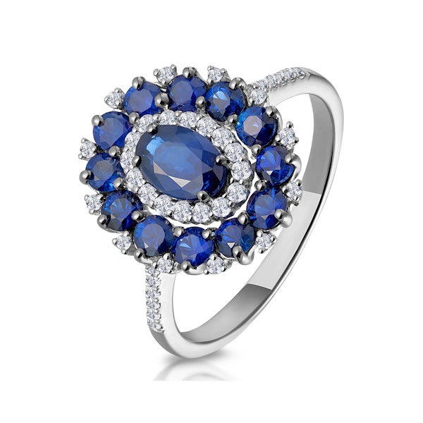 1.55ct Sapphire Lab Diamond Halo Ring in 9K White Gold - Asteria - Image 1