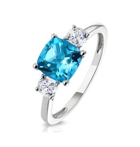 2.50ct Cushion Cut Blue Topaz Diamond Asteria Ring in 18K White Gold