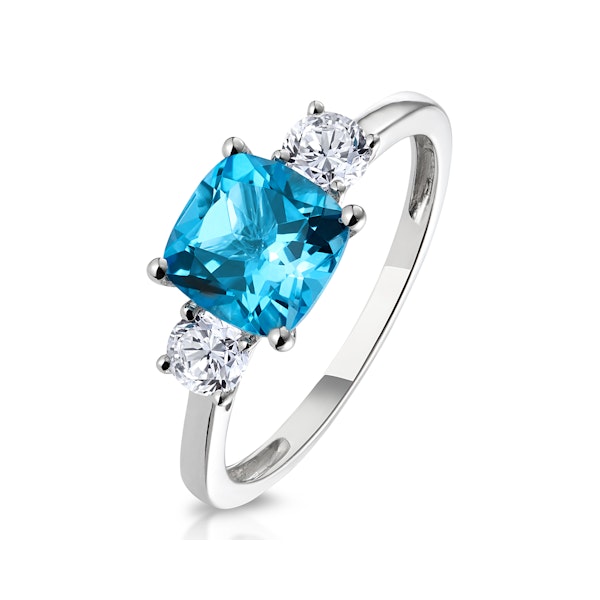 2.50ct Cushion Cut Blue Topaz Diamond Asteria Ring in 18K White Gold - Image 1