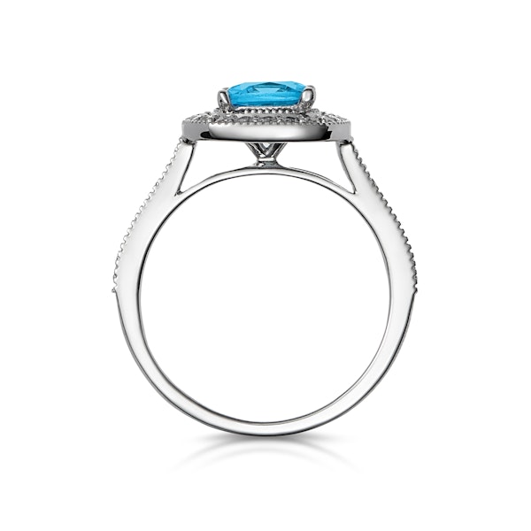 2.50ct Cushion Blue Topaz Diamond Halo Asteria Ring in 18K White Gold - Image 2