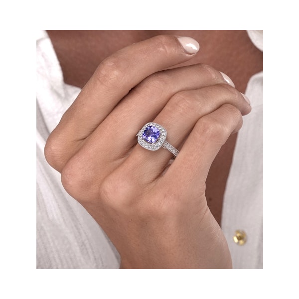 1.60ct Cushion Tanzanite Diamond Halo Asteria Ring in 18K White Gold - Image 3