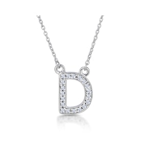 Initial 'D' Necklace Lab Diamond Encrusted Pave Set in 925 Sterling Silver