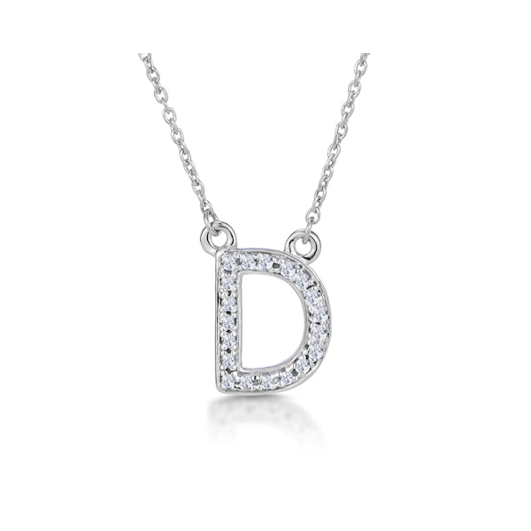Initial 'D' Necklace Lab Diamond Encrusted Pave Set in 925 Sterling Silver - Image 1