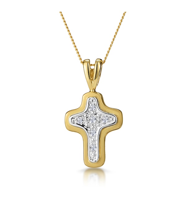 Diamond Cross Necklace with Curved Edges in 9K Gold - image 1