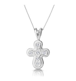 Diamond Cross Necklace with Rounded Edges in 9K White Gold