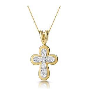 Diamond Cross Necklace with Rounded Edges in 9K Gold