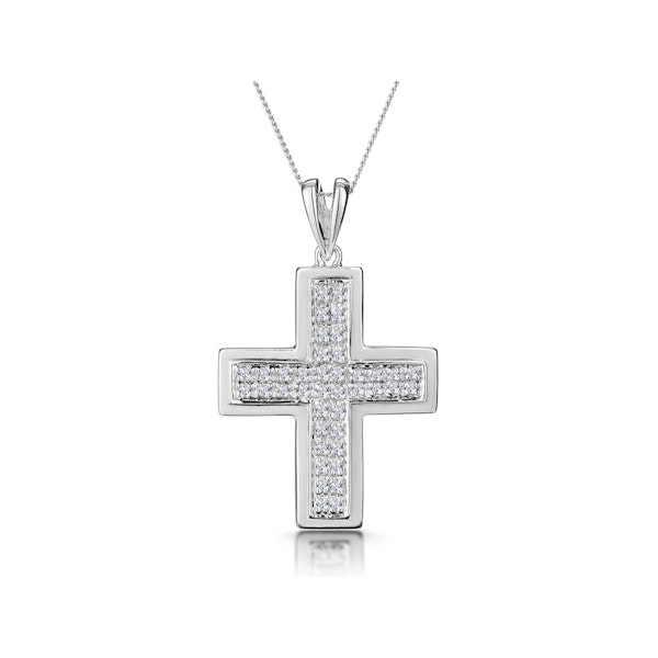 0.26ct Diamond Pave Cross Necklace in 9K White Gold - Image 1