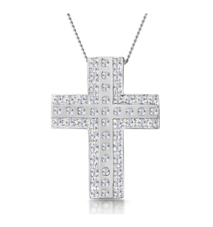 0.45ct Pave and Inlaid Diamond Cross Necklace in 9K White Gold