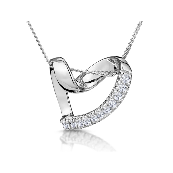 Heart Pendant Necklace 0.10ct Diamond 9K White Gold - Image 1