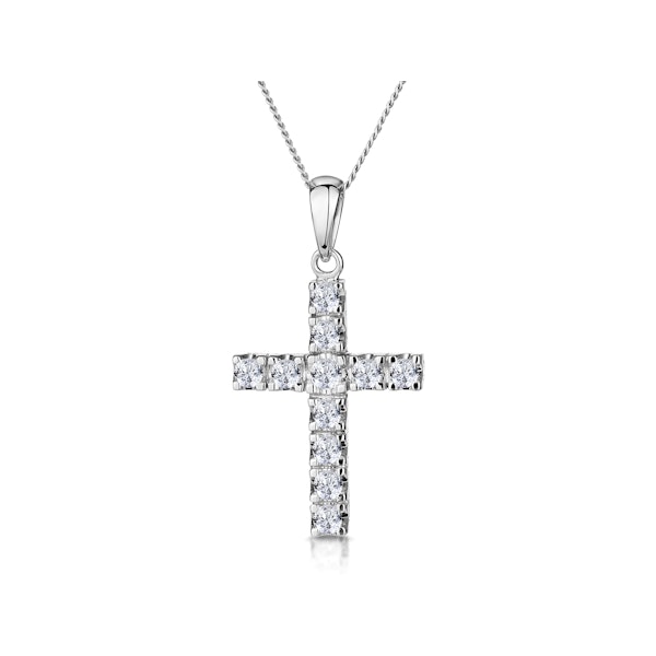 Diamond Cross Necklace 0.46ct in 9K White Gold - Image 1