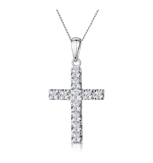 Diamond Cross Necklace 0.46ct in 9K White Gold - image 1