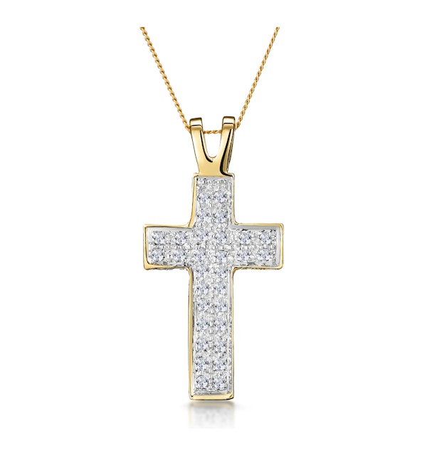 Half Carat Diamond Pave Cross Necklace in 9K Gold - image 1